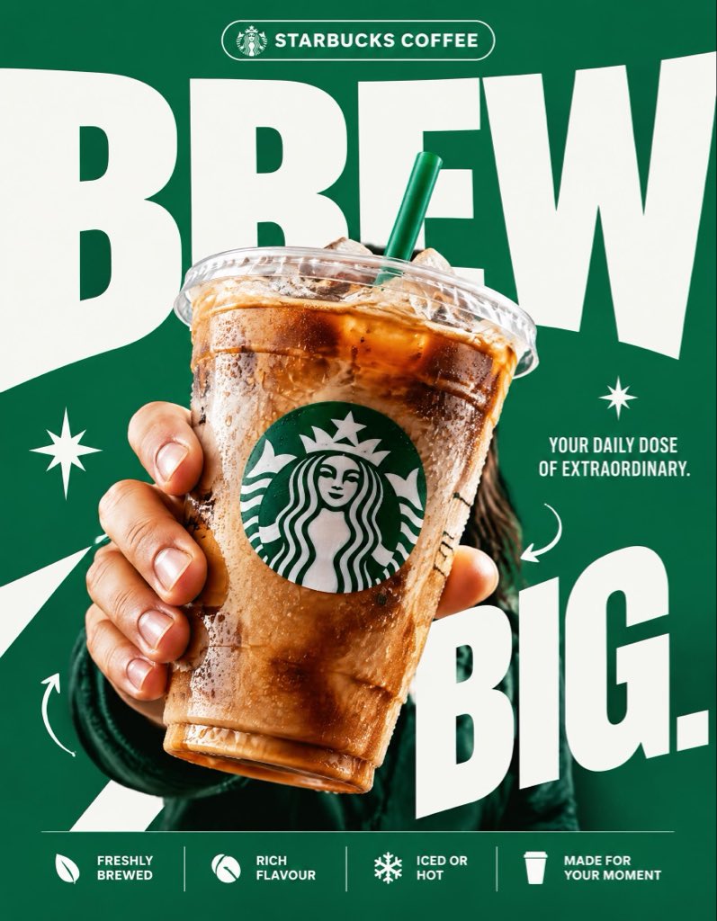 GPT Image 2.5 星巴克「BREW BIG」海报提示词(第 1 张,共 2 张)