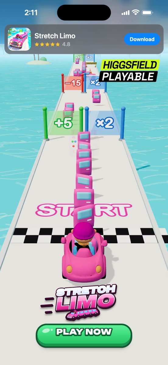 Higgsfield Playable demo: stretch-limo choice level