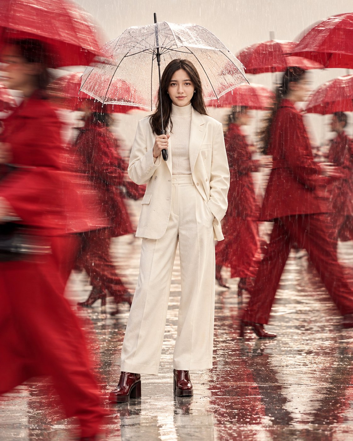 GPT Image 2.5 generates motion-blur fashion in the rain (image 1 of 2)