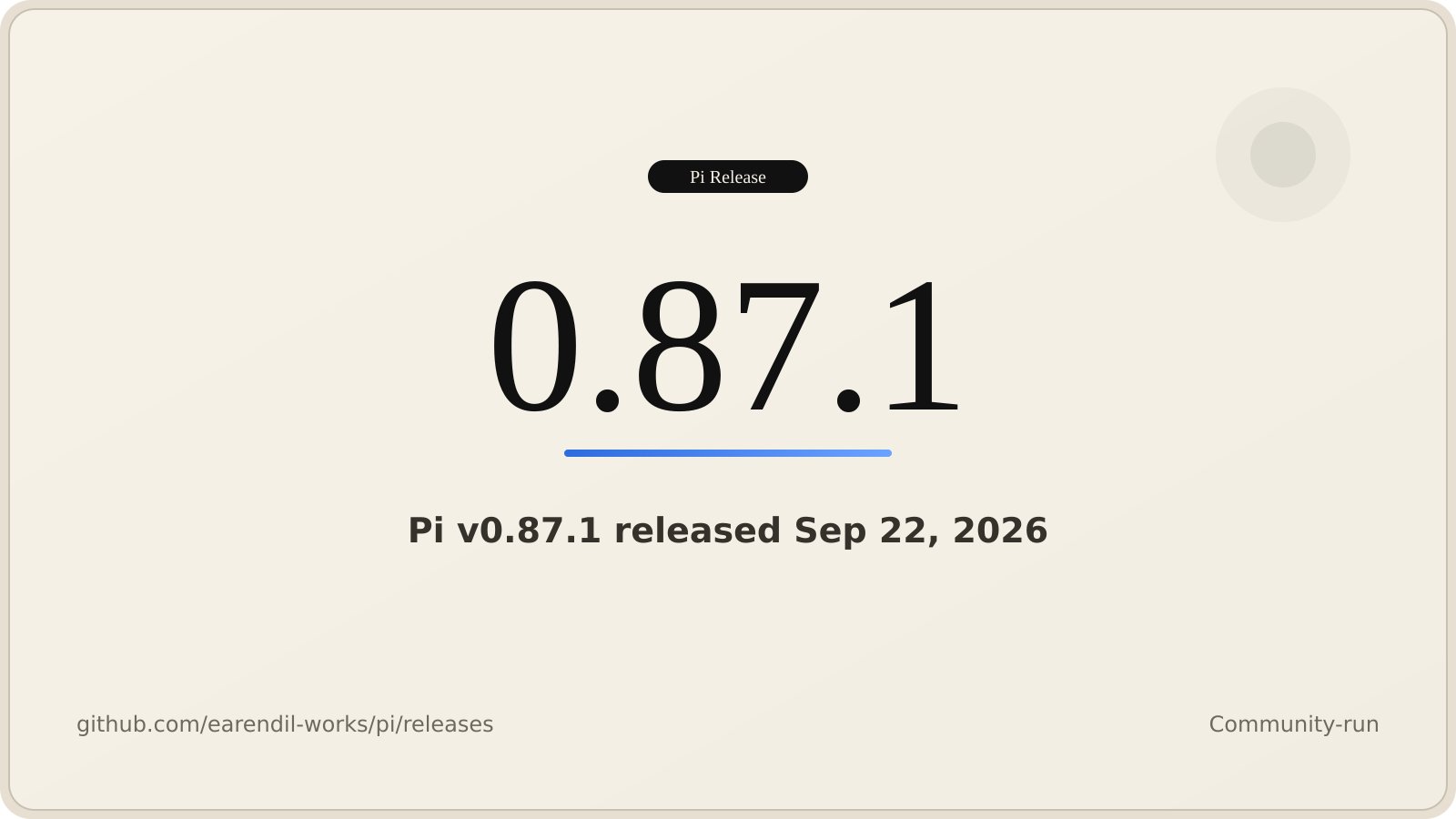Pi v0.87.1 adds GPT-6 Sol and Luna via GitHub Copilot