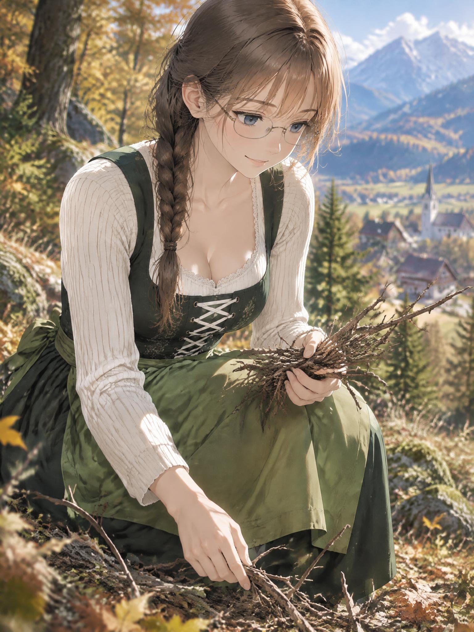 GPT-Image 2.5 Flare draws a girl gathering too-small branches