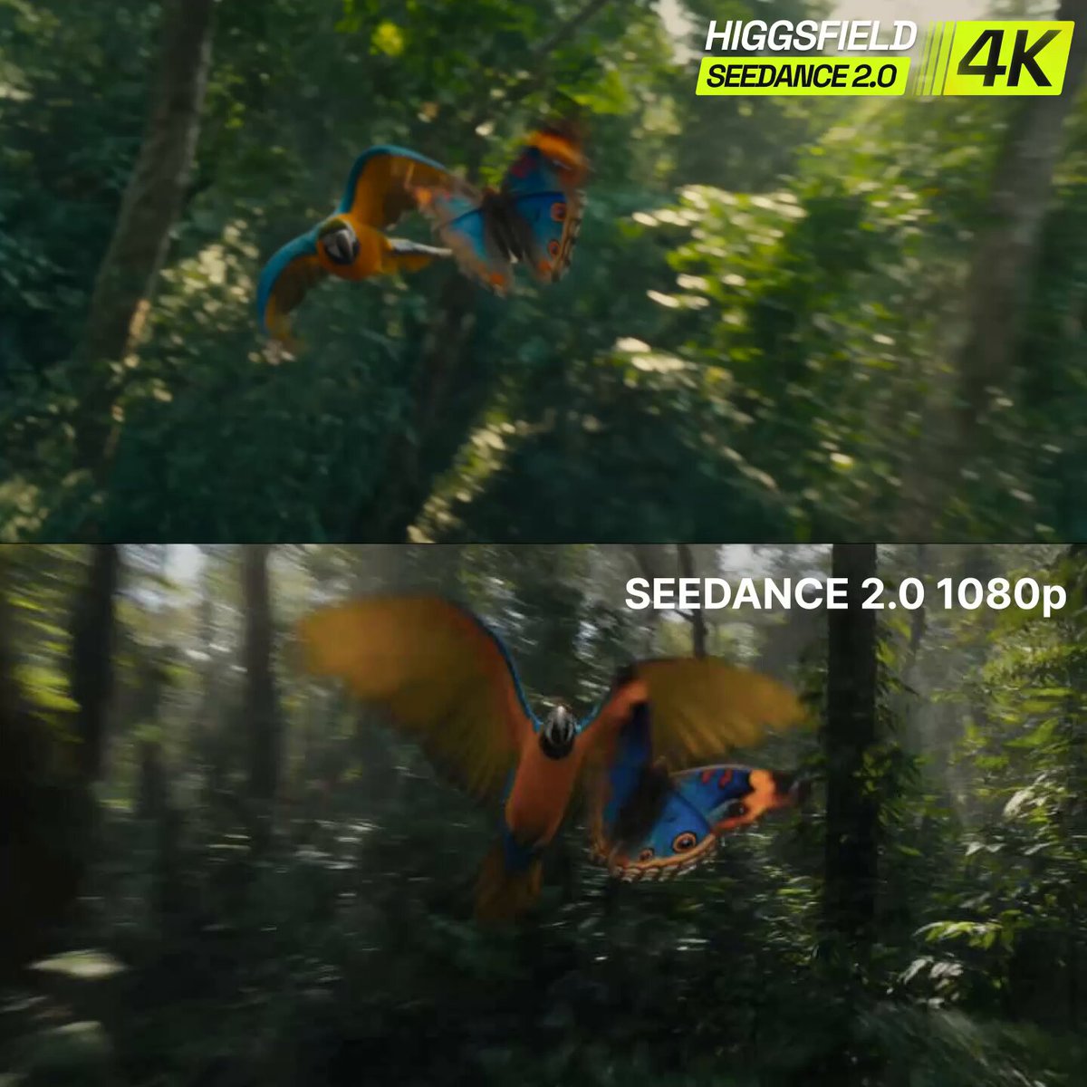 Higgsfield 官方展示 Seedance 2.0 原生 4K 生成效果