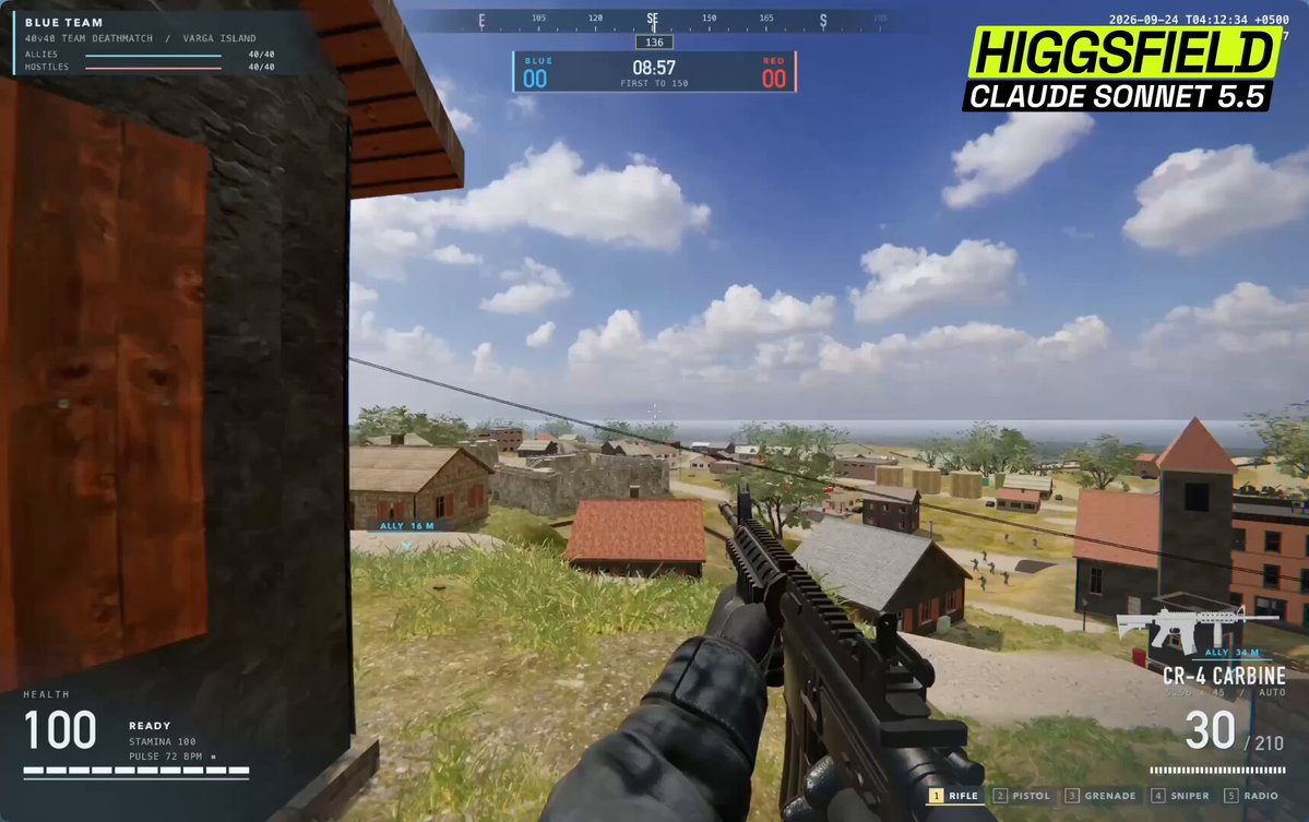 Claude Sonnet 5.5 配合 Higgsfield 做 40v40 射击游戏