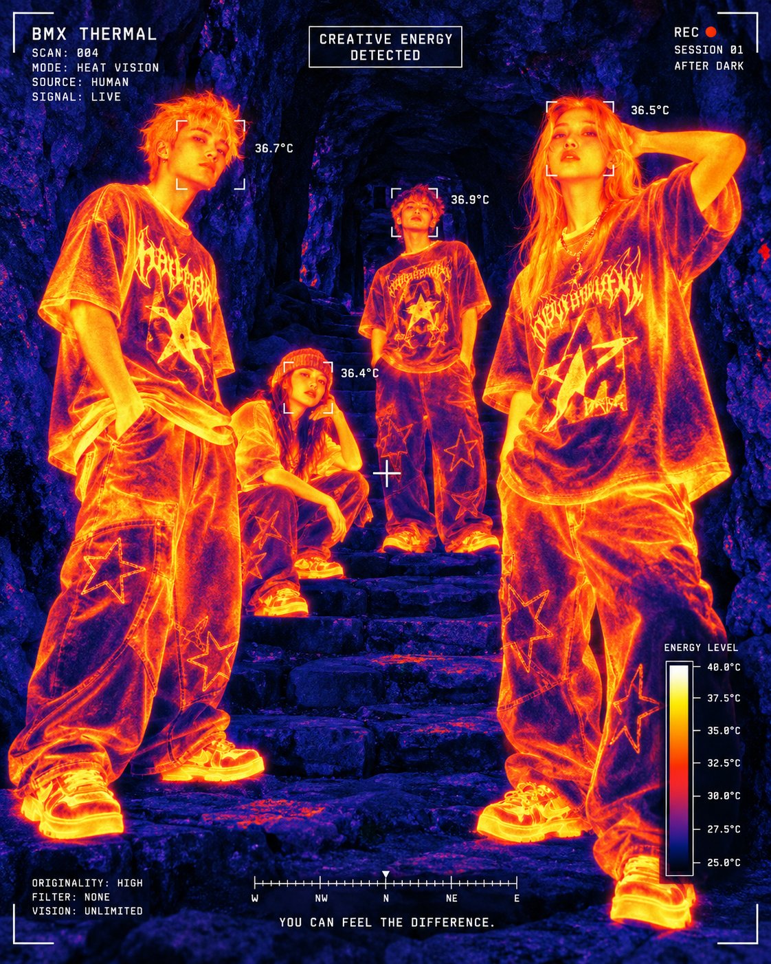 GPT Image 2.5 prompt turns a streetwear ad into a thermal-camera poster