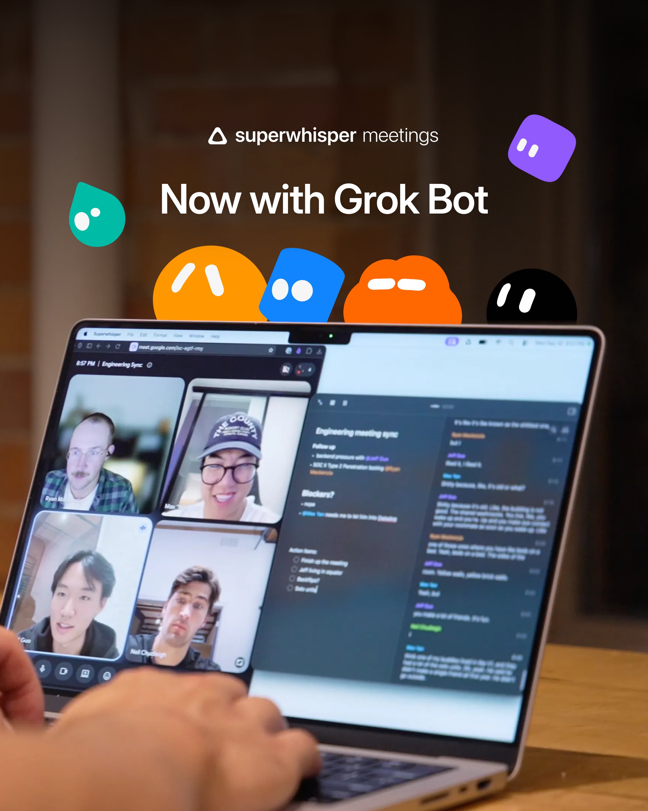 Superwhisper 会议记录可接入 Grok Bot 对话