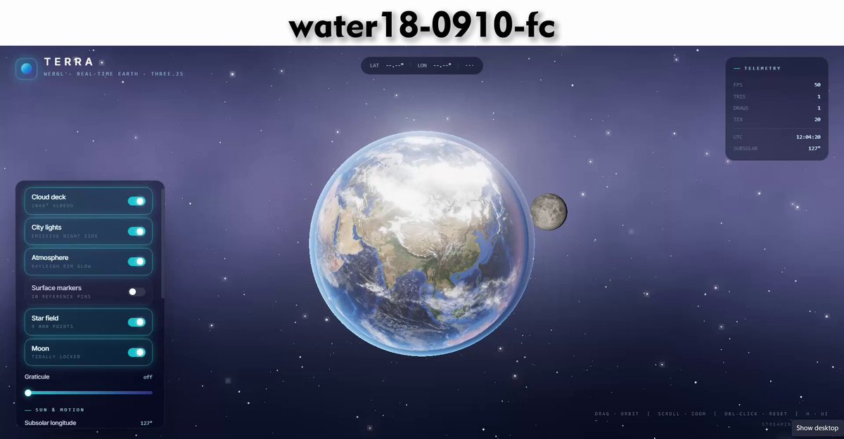 神秘模型 water18-0910-fc 生成 three.js 3D 地球