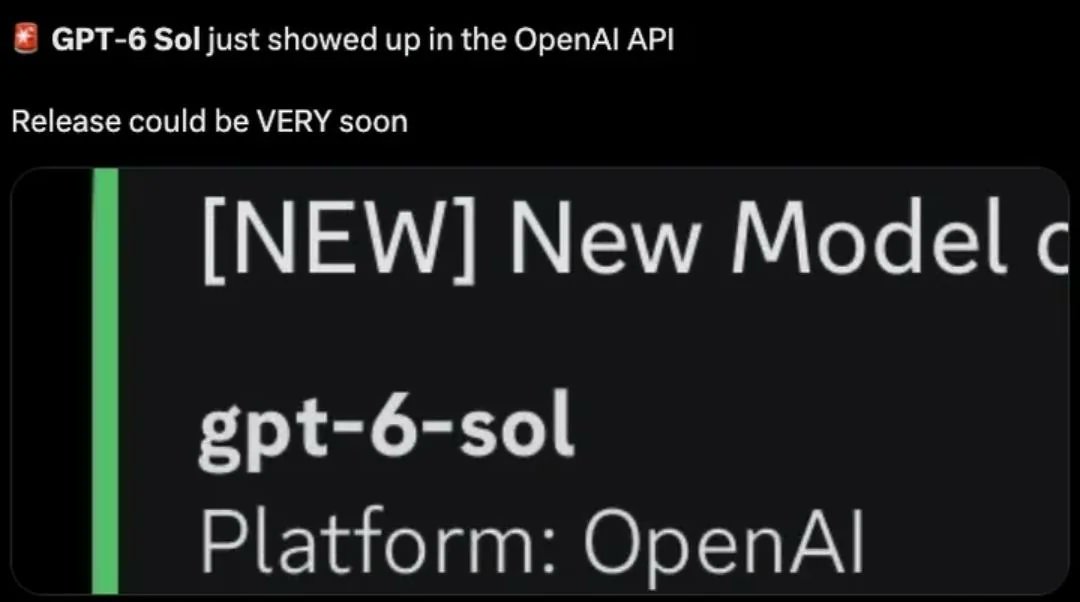 俄语帖称 GPT-6 Sol 已出现在 OpenAI API