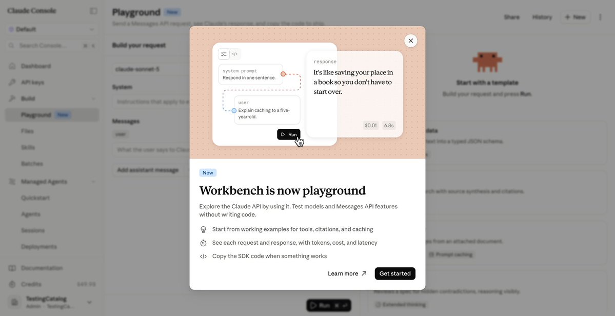 Anthropic renames Workbench to Playground