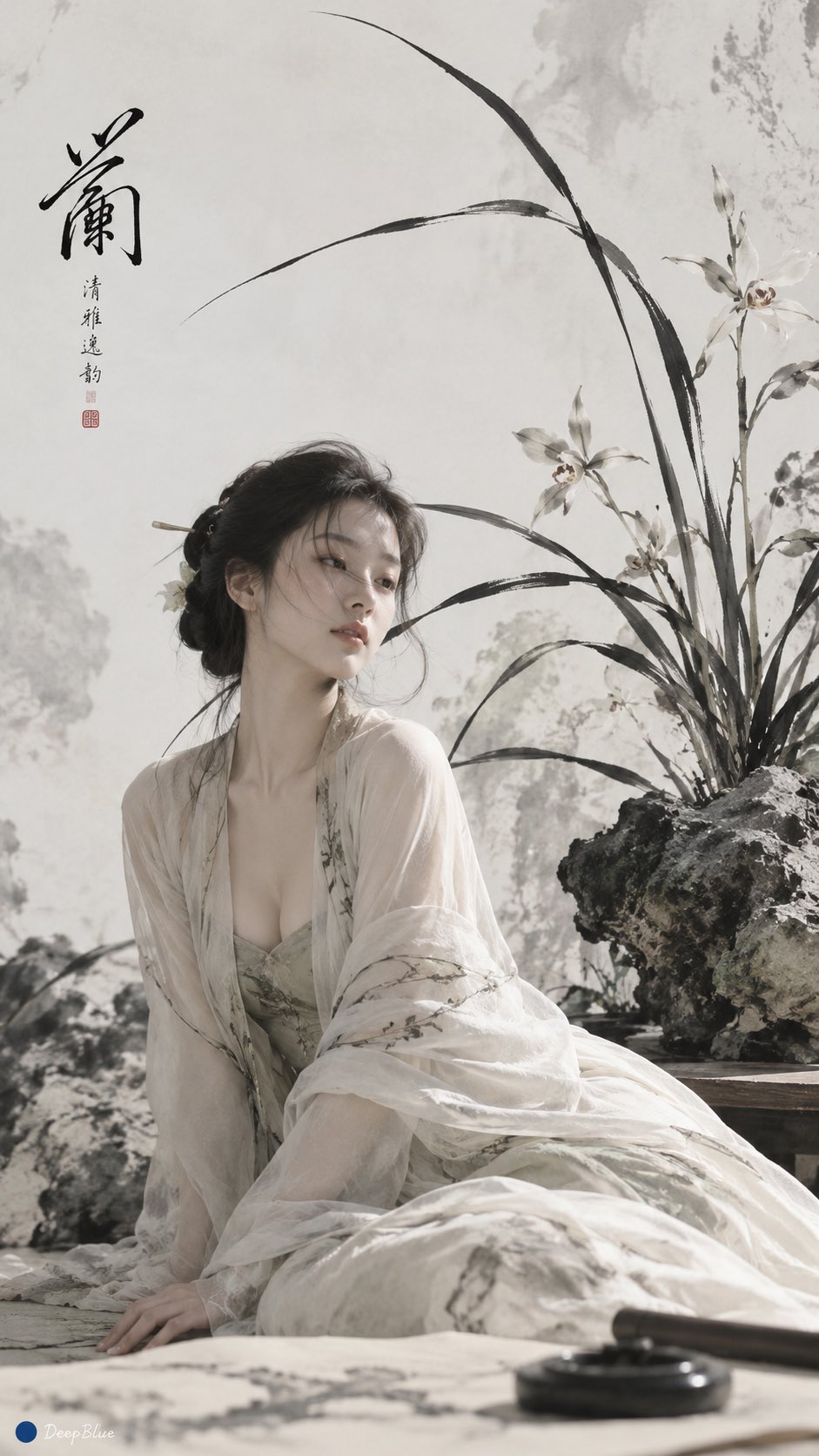 GPT Image 2.5 makes an ink-wash bamboo poster in an Eastern minimalist style (image 2 of 4)