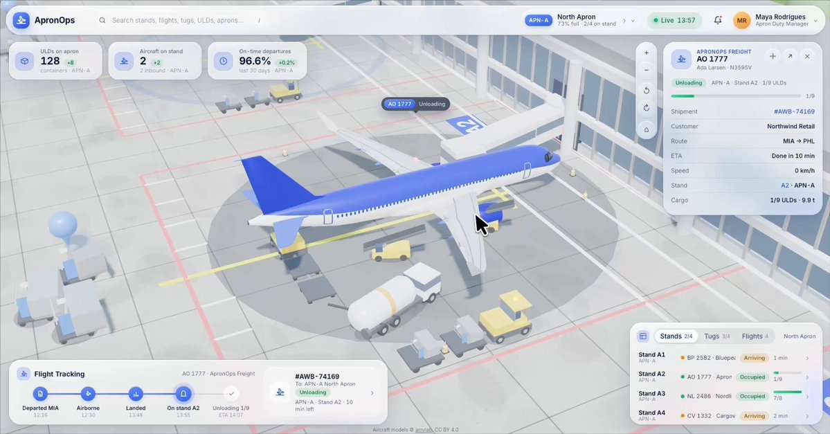 A 3D airport operations UI built with Opus 5.5