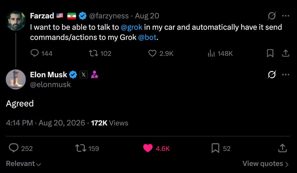 Grok Bot ships to Tesla vehicles a month after user request
