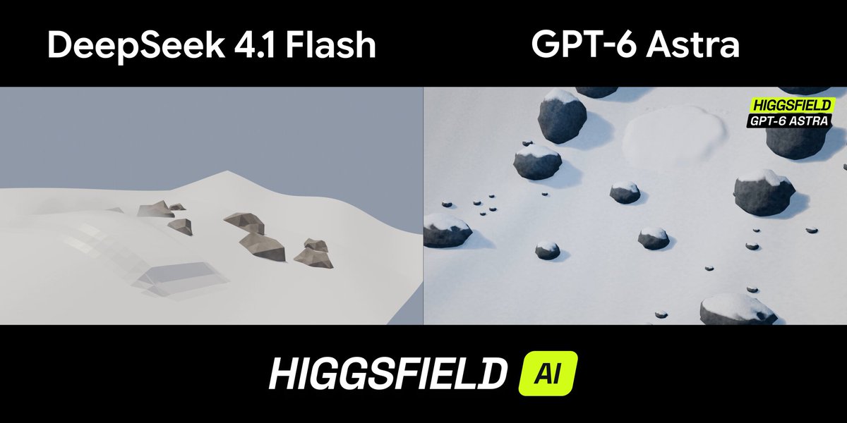 Higgsfield 对比 DeepSeek 4.1 Flash 与 GPT-6 Astra 生成雪崩