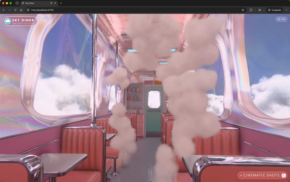Opus 5.5 加 Three.js 做出 dreamcore 风格 Sky Diner 场景