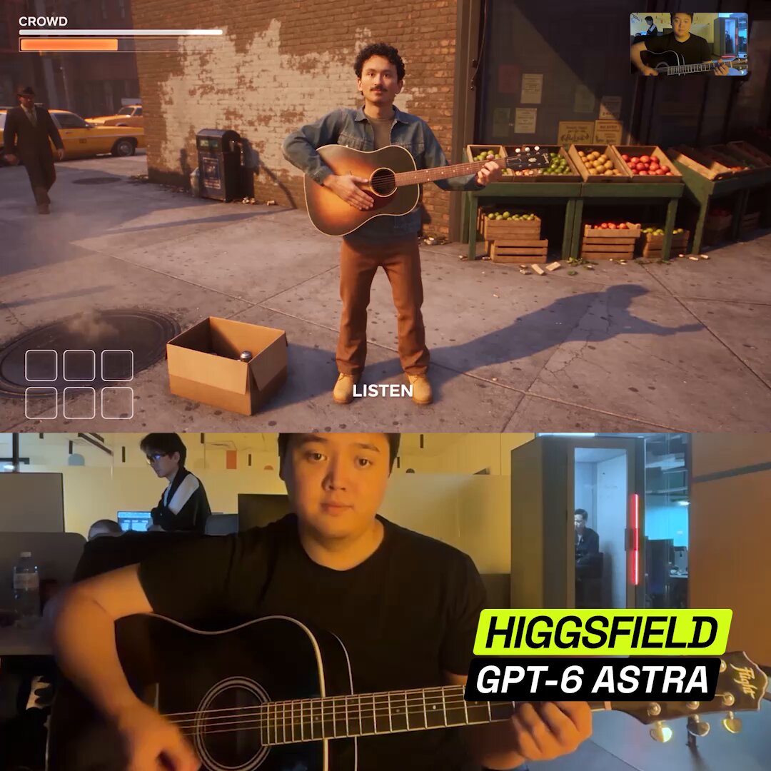 Higgsfield 用 GPT-6 Astra 做了一款弹吉他游戏