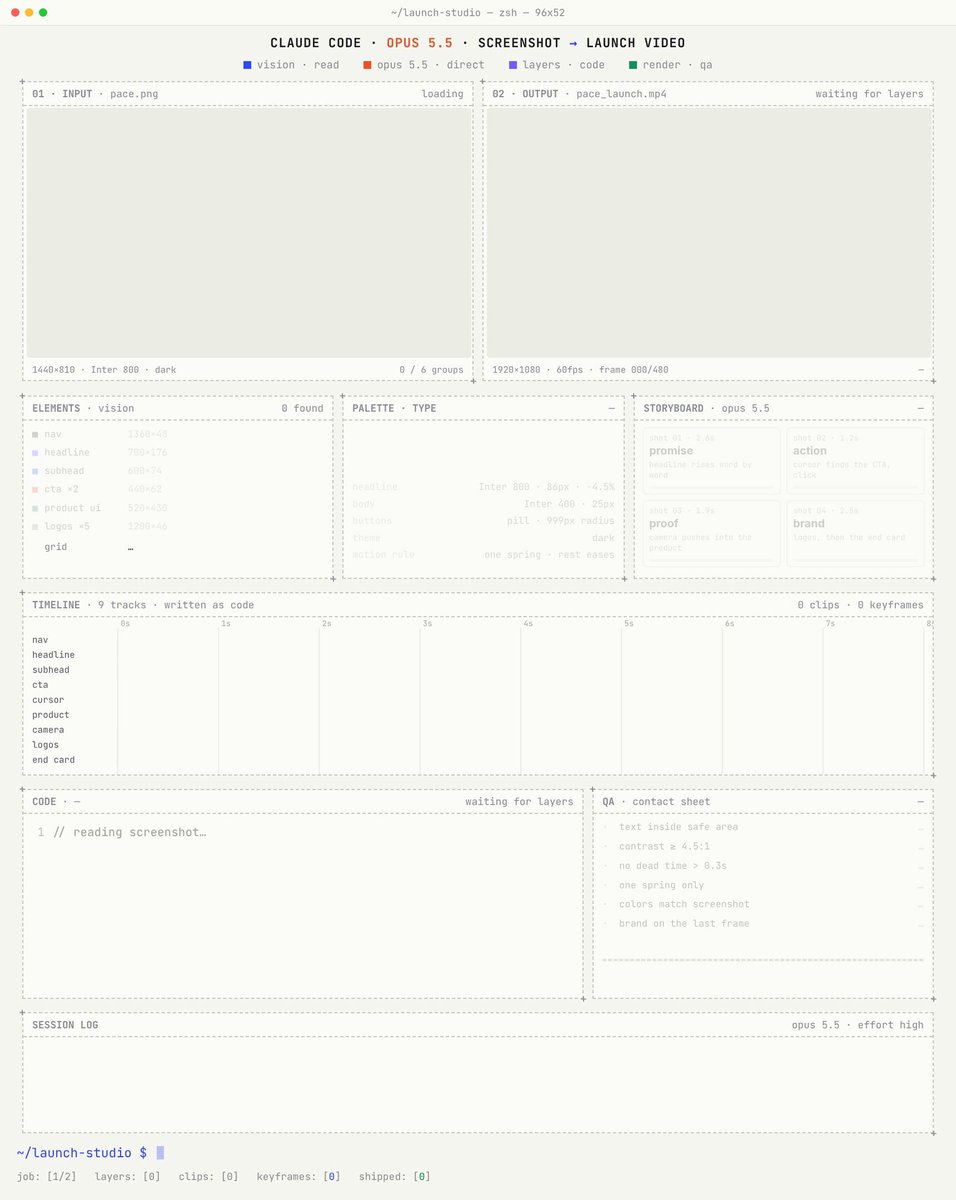 Opus 5.5 用一张截图生成 8 秒发布视频