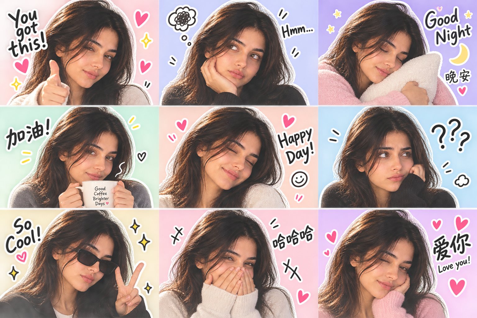 GPT Image 2.5 prompt for a 3x3 emoji sticker sheet