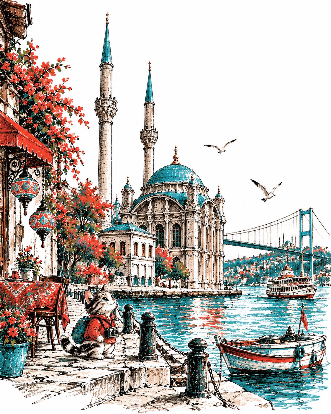 GPT Image 2.5 中世纪绘本风城市旅行插画提示词(第 3 张,共 4 张)