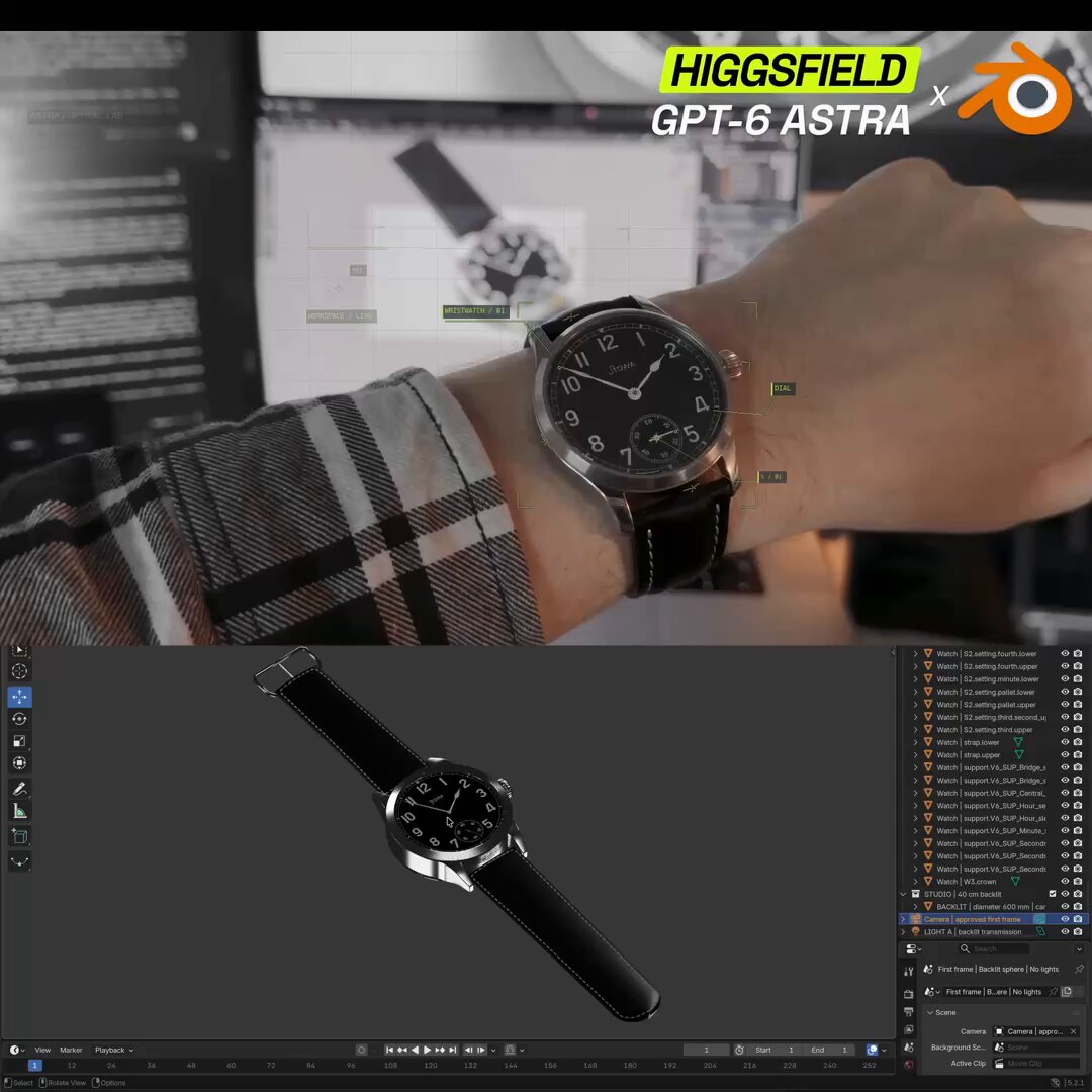 Higgsfield 用照片生成 3D 机械表动画