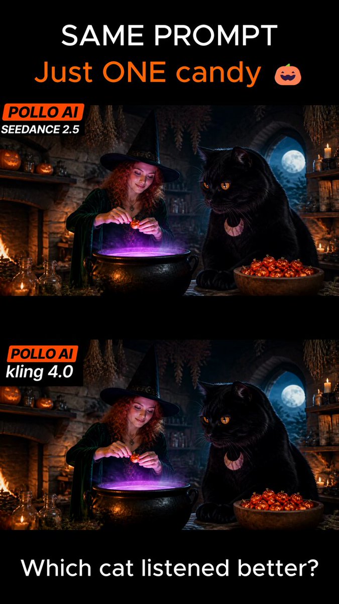 Kling 4.0 vs Seedance 2.5: same prompt Halloween video test on PolloAI