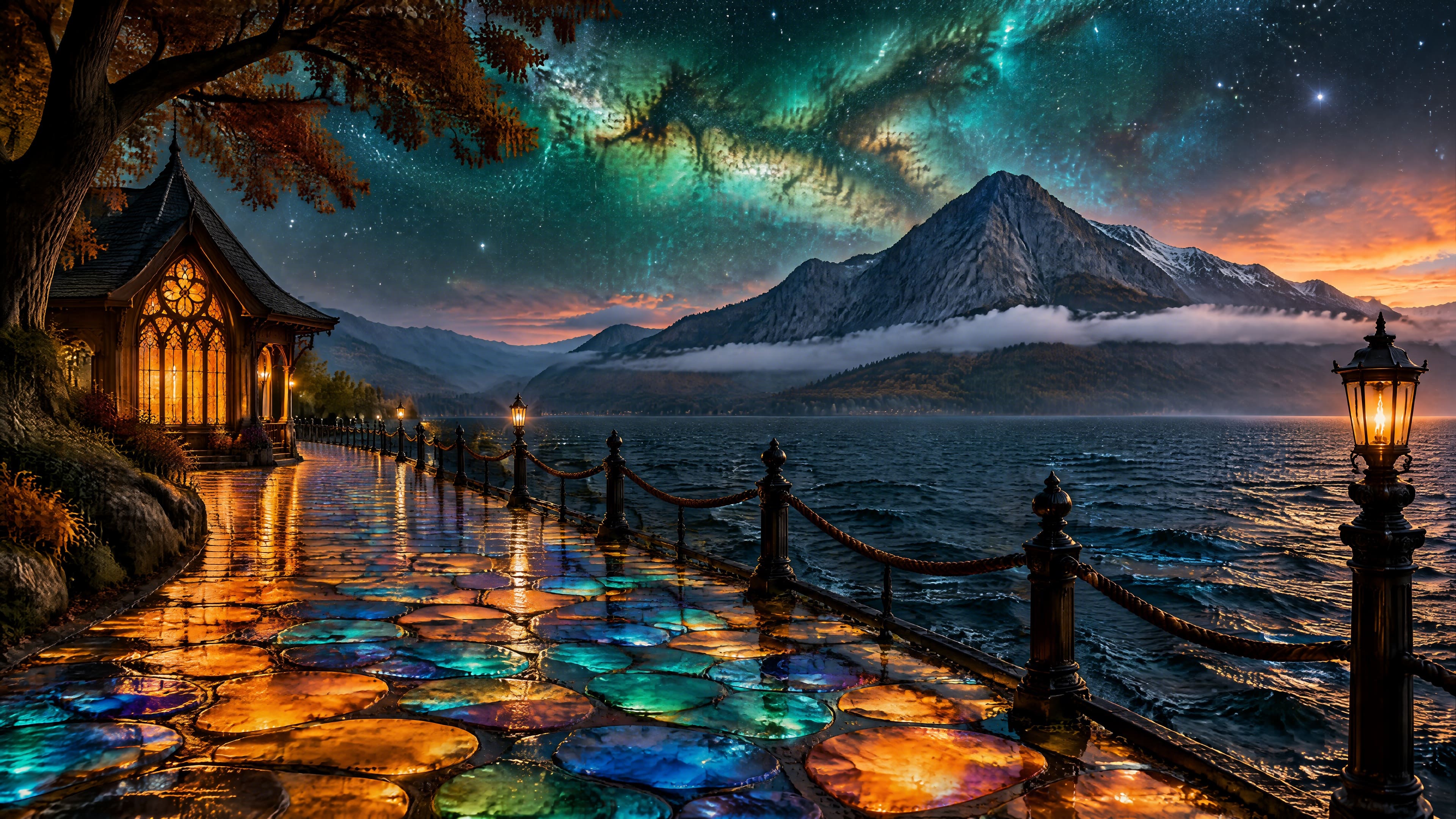 GPT Image 2.5 Flare: glowing lakeside path prompt
