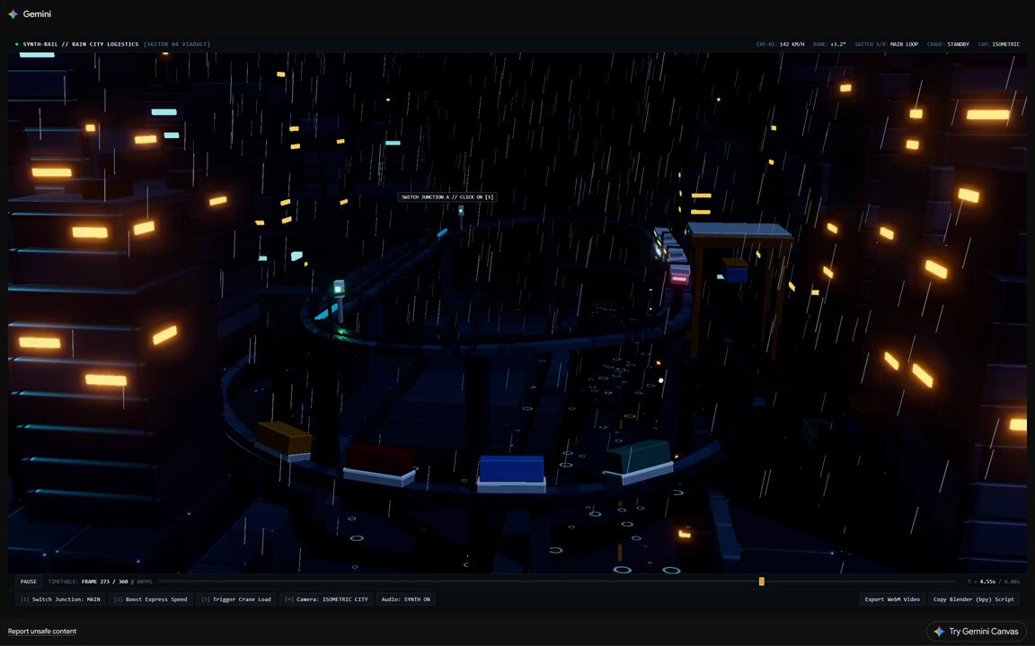 Gemini 4 Pro generates 3D "Rail" scene video