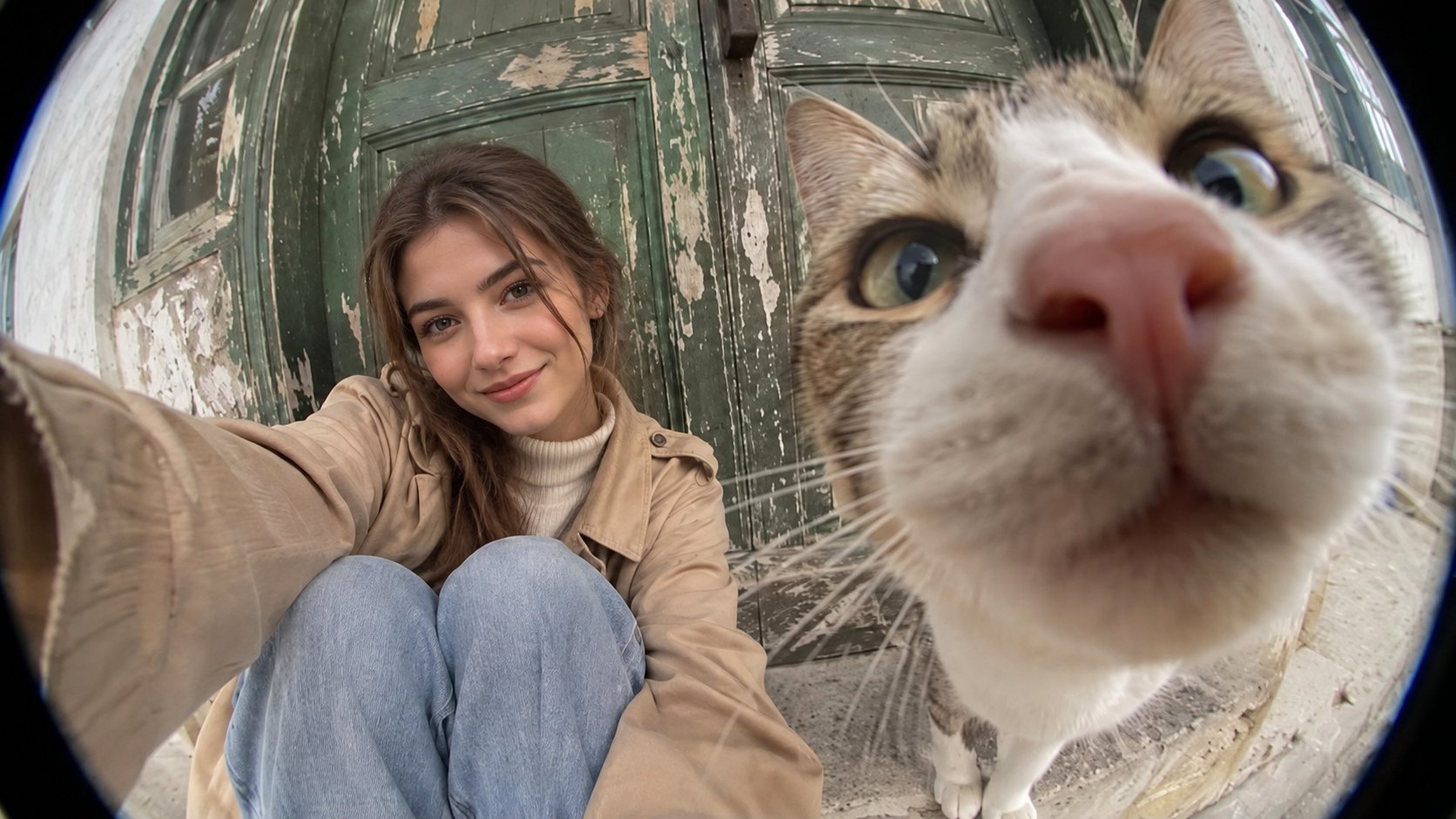 GPT Image 2.5 fisheye travel portrait prompt