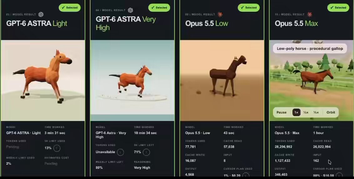 Astra 6 vs Opus 5.5 on the same 3D task, compared