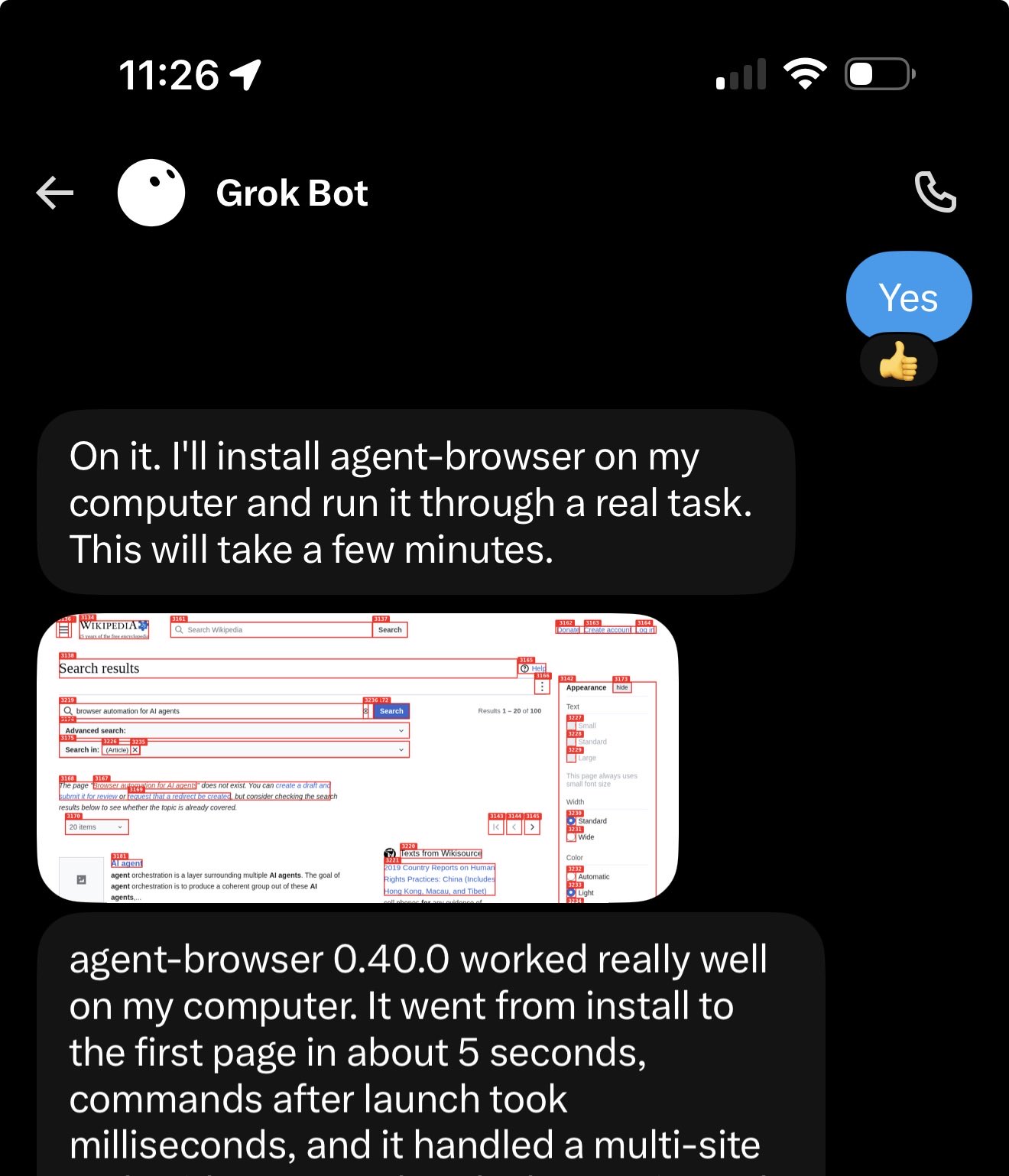 开发者实测 Grok Bot 的 agent-browser 在电脑上表现