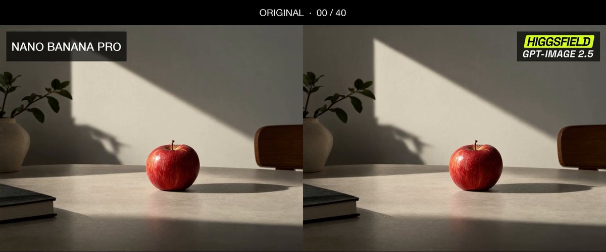 Higgsfield 官方对比 Nana Banana Pro 与 GPT-Image 2.5 图像退化实验
