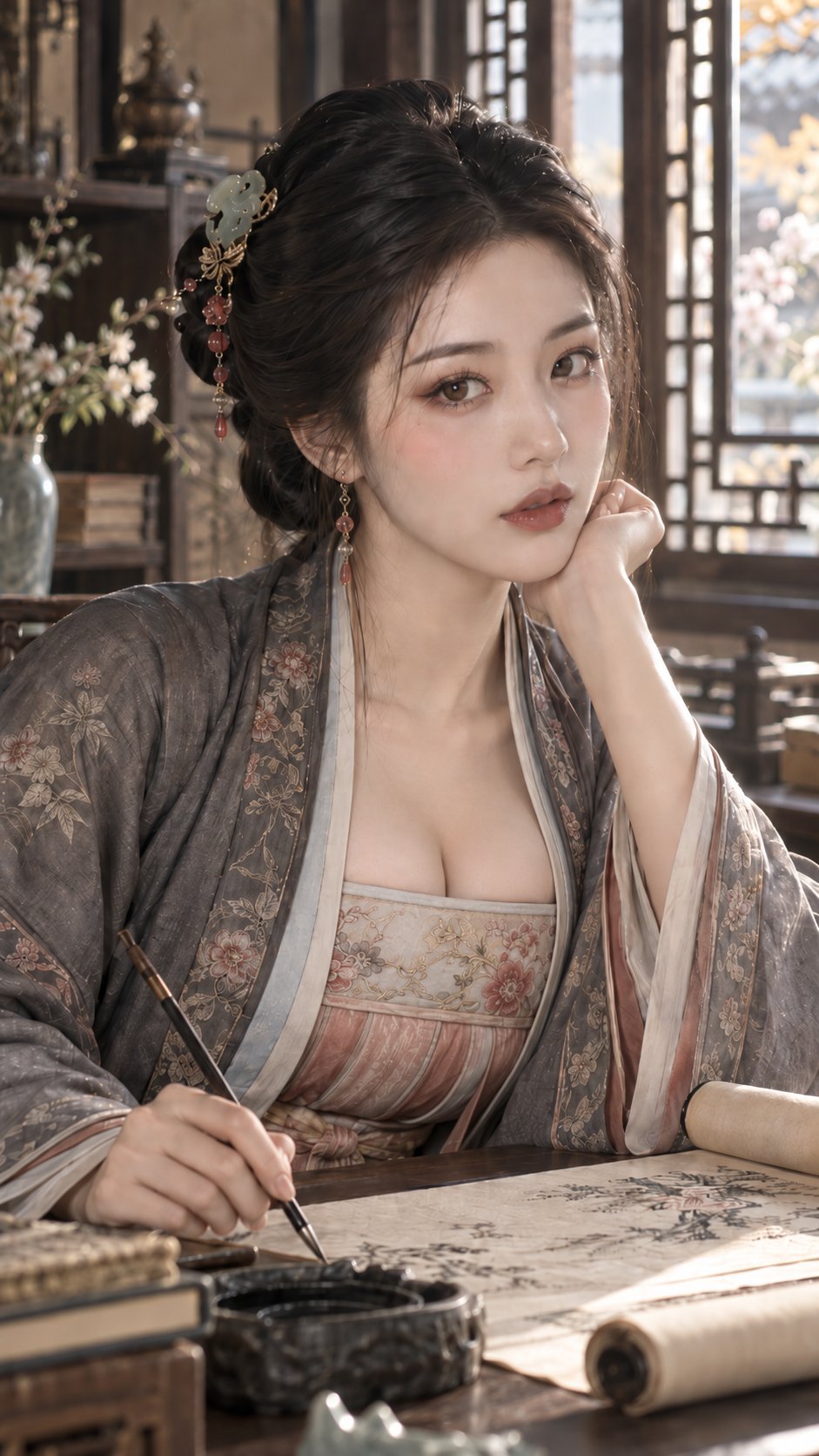 GPT Image 2.5 prompt for a cinematic period portrait with a bookish mood