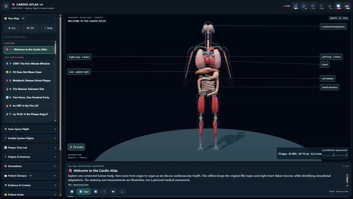 Developer releases Cardio Atlas v4, a 3D heart anatomy app built with Astra and ThreeJS