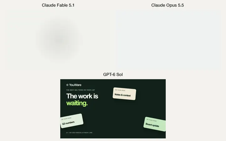 Opus 5.5 vs Sol vs Fable：YouWare Remotion 宣传片对比